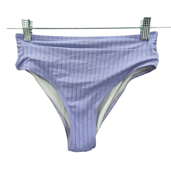 None Other - Y2K Ribbed Coquette Resort Party 2000s Vacation Purple Bikini‎ Bottom Swim Small